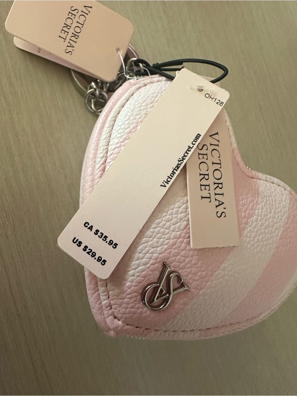 Victoria's Secret Pink & White Striped Heart Keychain Coin Purse - Picture 6 of 6